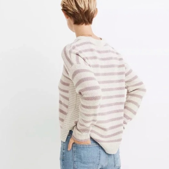 Madewell Striped Pickford Pullover Sweater Pink & Cream Knit Size Large - Picture 3 of 9